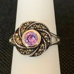 RS Covenant #675 Cubic Zirconia Silver Marcasite Rhodium Plated Ring Size 7